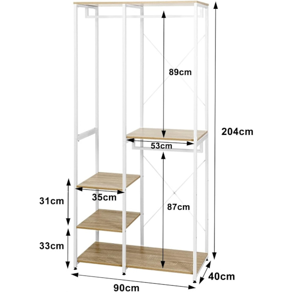 Rootz multifunktionellt klädställ - Organizer - Garderobsställ - Gott om förvaring, mångsidig placering, hållbar konstruktion - 90 cm x 40 cm x 204,5