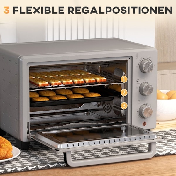 Rootz-miniuuni - leivänpaahdin - leipäuuni - 21 litran tilavuus - säädettävä lämpötila - 3 kypsennystilaa - ruostumaton teräs - 46 cm x 38,5 cm x 29 c