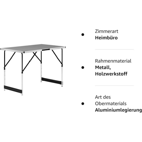 Rootz aluminium folde campingbord - bærbart udendørs bord - justerbar højde - let - let at rengøre - 60 cm x 100 cm