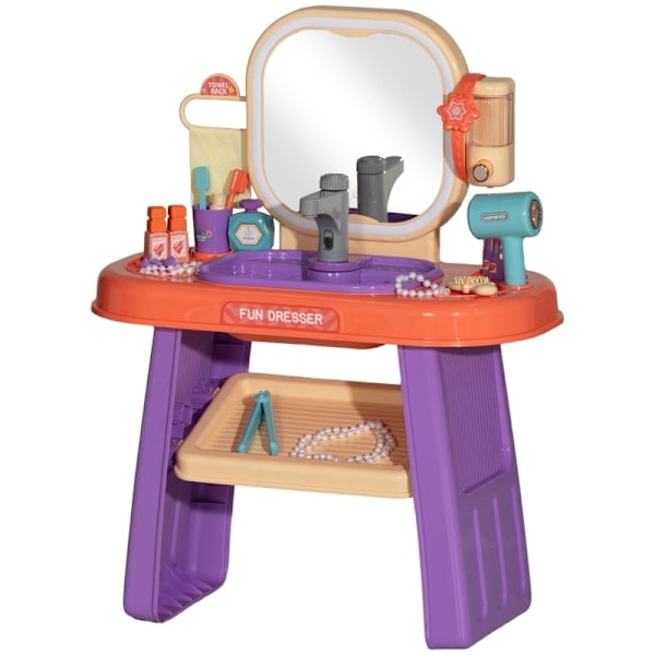 Rootz Sminkbordsset för barn - Sminkbord - Magisk spegel - LED-lampor - Interaktiv musik - Realistiskt handfat - Funktionell kran - Lila - Plast & Akr