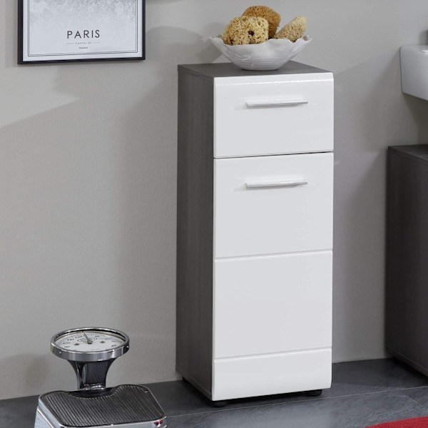 Rootz Bathroom Cabinet - Storage Chest - Vanity Unit - Washroom Drawer - Bathroom Organizer - Furniture Piece - White High Gloss/Smoky Silver - 30x80x