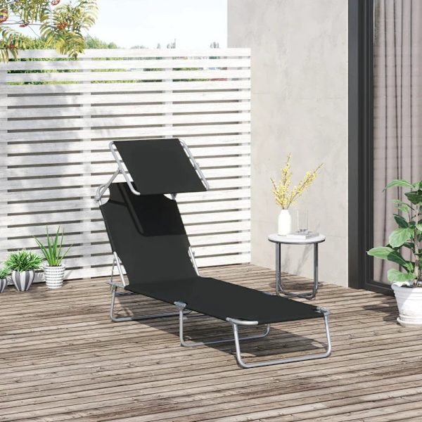 Rootz Solseng - Haveseng - Liggestol Strand - Sammenklappelig liggestol - Med solafskærmning - Sort - 187 x 58 x 36 cm