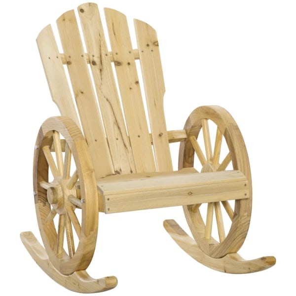 Rootz Rustic keinutuoli - Puutarhatuoli - Wagon Wheel Design - Säänkestävä - Kuusi - Luonnollinen - 68 x 88 x 92 cm