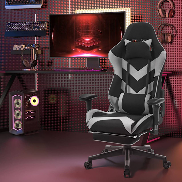 Rootz Gaming Chair - Højrygget Stol - Hvilestol - Ergonomisk design - 57cm x 50cm x 125-133cm - Metalstel - Imiteret læder/stof