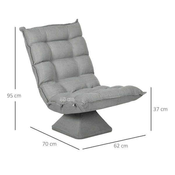 Rootz Fåtölj - Lässtol - Vridbar - Sittdyna - Golvsoffa - Linneimitation - Sammetslook - Ljusgrå - 62 cm x 70 cm x 95 cm