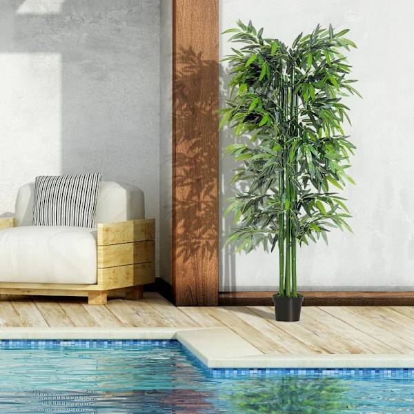 Rootz kunstig plante - kunstig bambus - kunstig bambus træ plante - Hjem - kontor - Grøn + Sort - 20cm x 20cm x 180cm