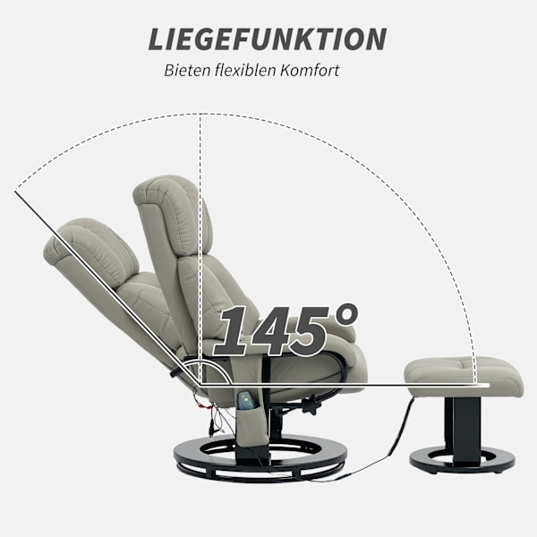 Rootz Relax Massage Armchair - TV RECLINER - Let stol - 10 vibrationstilstande - 76 cm x 80 cm x 102 cm - Grå syntetisk læder