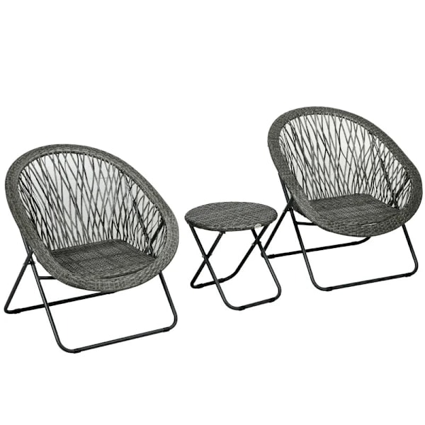 Rootz 3-delt Rattan Look Havemøbelsæt - 2 Stole - 1 Bord - Sammenklappelig - Syntetisk Rattan - Grå - 76W x 77D x 78H cm