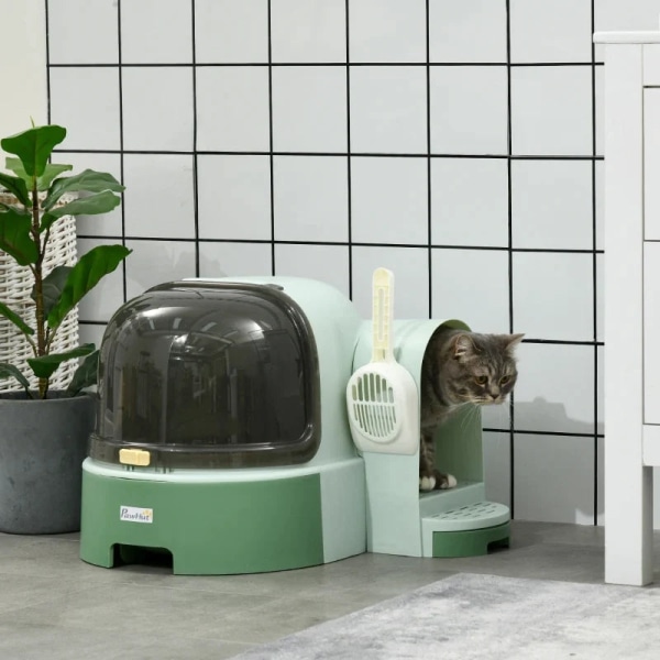 Rootz Cat kattlåda - 2 utdragbara fack - 1 spade - Kattlåda - Avtagbar huva - Grön + Svart - 52cm x 60cm x 42cm