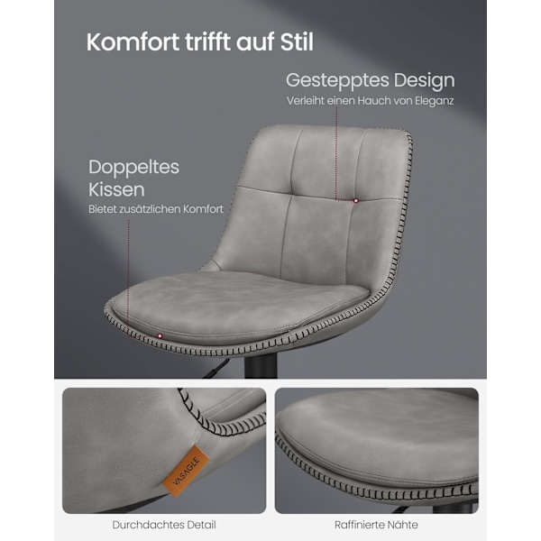 Rootz 2-osainen baarijakkara - Tason korkeudet tuolit - Jalkatuki - Dove Grey - PU - Kromattu teräs - Vaahtomuovipehmuste - 44cm x 48cm x (90-112cm)