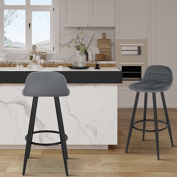 Rootz Velvet barstole - Kitchen Island skammel - Bistro skammel - Justerbar fodstøtte - Komfortabelt sæde - 84cm x 70cm x 39cm