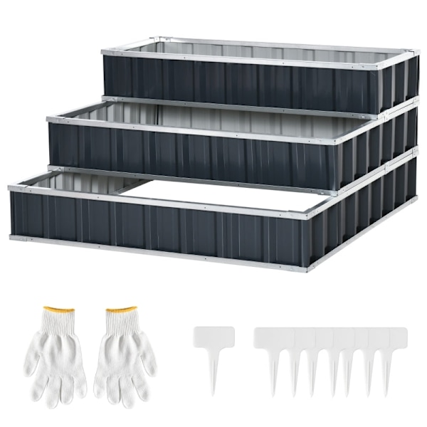 Rootz Steel Raised Bed - 3-vånings trädgårdssäng - Örtbädd - Blomstrappa - Gott växtutrymme - Mångsidig design - Hållbar konstruktion - 118cm x 118cm