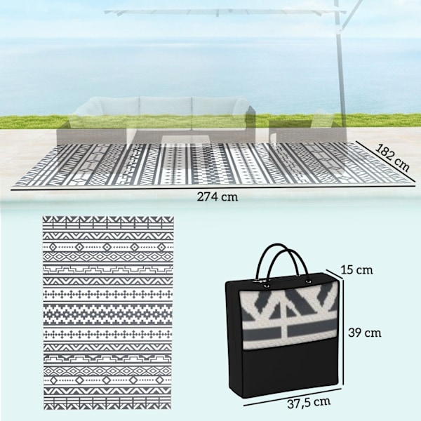 Rootz utomhusmatta - väderbeständig matta - Boho -stil matta - lätt att rengöra - 182 cm x 274 cm - idealisk för camping och balkonger