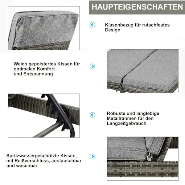 Rootz Garden Dubbelsäng - Grå - Metall, Rotting, Polyester - 76,77 cm x 48,42 cm x 11,02 cm