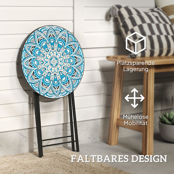 Rootz Mosaic Garden Bord - Foldbar terrassebord - Runde gårdhaveborde - Rumbesparende design - Ø35,5 x 55 timer cm