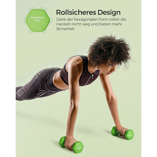 Rootz Set med 2 gröna hantlar - Vikter i gjutjärn - Neoprenbelagd - 16 cm x 8 cm - 2 kg par