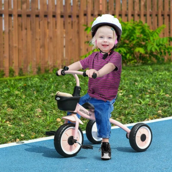 Rootz trehjulet cykel til børn - 2-5 år - Højdejusterbart sæde - Klokke - Cykelkurv - Metalstel - Pink - 70,5 cm x 50 cm x 58 cm