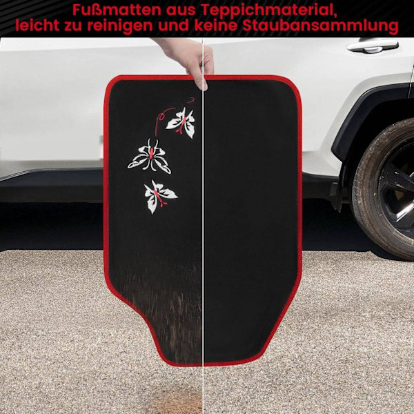 Rootz Universal gulvmåtter til biler - Skridsikret biltæppe - Sommerfuglebroderimønster - Vandafvisende - 43 cm x 66 cm & 41 cm x 30 cm