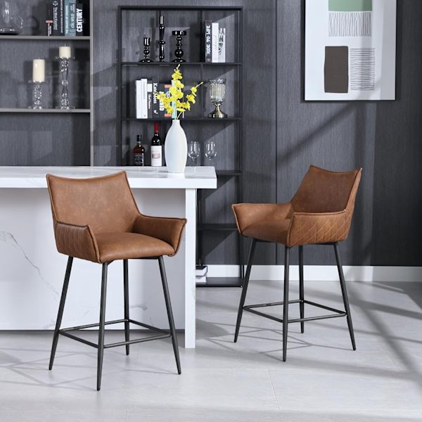 Rootz Vintage Barpall i konstläder - Bänkpall - Retro Barpall - Ergonomisk design - Robust konstruktion - Elegant stil - 51cm x 90cm x 49cm