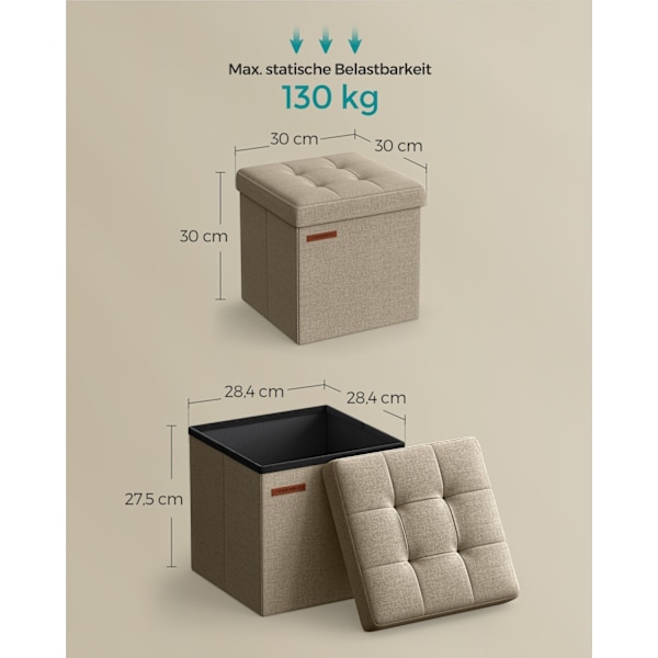 Rootz-istuimen rintakehä - Säilytysjakkara - Jalkatuki - MDF ja pellava - 25D Foam - 30cm x 30cm x 30cm