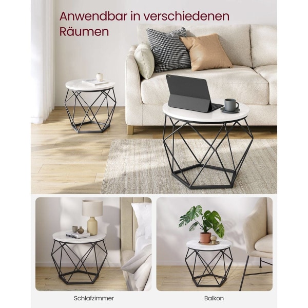 Rootz 2-delt sæt sideborde - Hvid-sorte spånplade stålborde - Store små borde - Letvægts holdbart design - Nem montering - 50 cm x 40 cm x 40 cm - 40