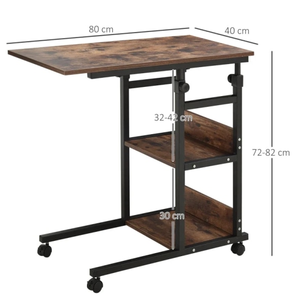 Rootz sidobord på hjul - 4 hyllor - Justerbar i höjdled - Soffbord - E1 spånskiva - PP Plast - Svart - 80L x 40W x 72-82H cm