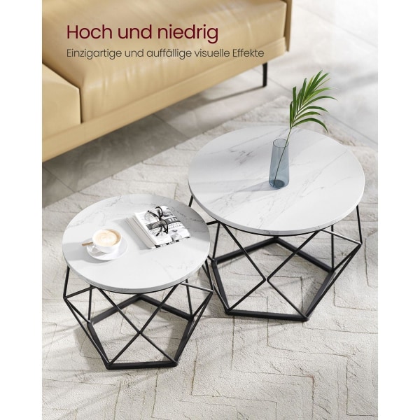 Rootz 2-delt sæt sideborde - Hvid-sorte spånplade stålborde - Store små borde - Letvægts holdbart design - Nem montering - 50 cm x 40 cm x 40 cm - 40