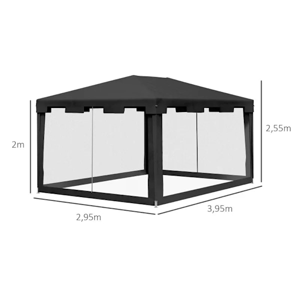 Rootz Gazebo - Trädgårdstält - 3 X 3 M Gazebo - Fästlinor - Väderbeständig - Vikbar - Metall-Polyeten - Svart - 395cm X 295cm X 255cm
