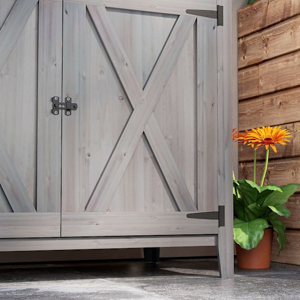 Rootz Wooden Garden Cabinet - Udendørs opbevaringsenhed - Vejrbestandigt værktøjsskur - Barn Design - Grå - 110 cm x 60 cm x 88,5 cm