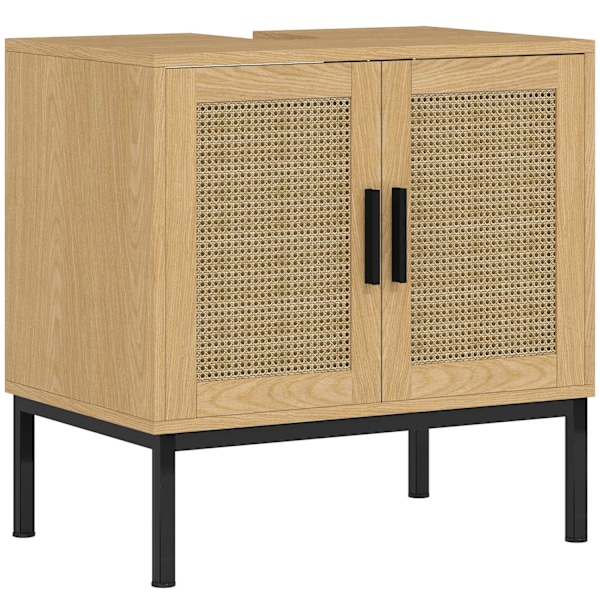 Rootz badeværelse skab - Boho Design - Sink Storage Unit - Rattan Elements - Passer under vask - Brun - 60x39x60 cm