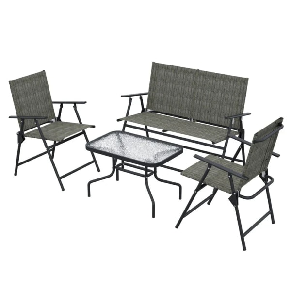 Rootz Trädgårdsmöbler Set - 2-sits - 2 hopfällbara stolar - Bord - Sits och ryggstöd i mesh som andas - Metallram - Grå + Brun - 108cm x 62cm x 85cm