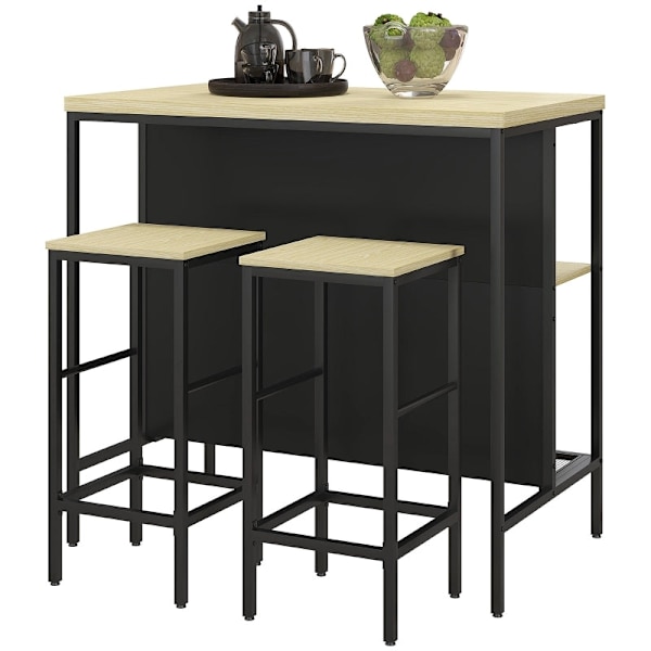 Rootz 3-delade barbordsset - Barstolar - Pubbord - Fläckbeständigt - Utrymmesbesparande - Stålstomme - 100W x 60D x 95H cm (Bord), 32W x 32D x 68H cm