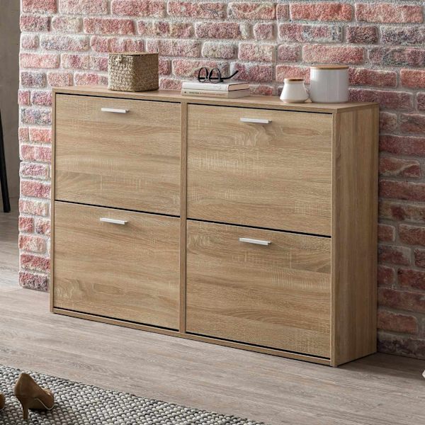 Rootz Modern 120 x 81 x 24 cm Puinen kenkäteline Sonoma 4 lokeroa - Kenkäkaappi yläkaappi hyllyllä - Design kenkäkippisäilytys - Käytävän rintakehä ko