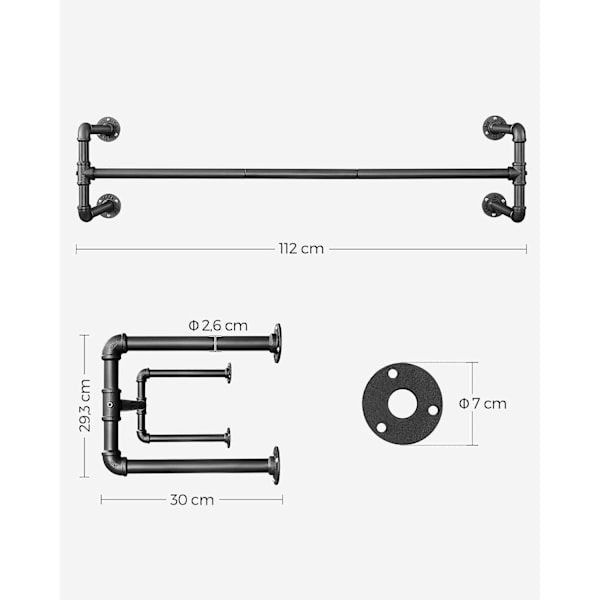 Rootz 2 -bitar väggkläder barer set - hängande skenor - plaggarrangörer - 60 kg lastkapacitet - 110 cm x 30 cm x 29,3 cm