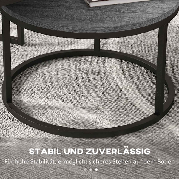 Rootz 2 Set soffbord - Sidobord - Sofatisk - Spacebesparing - 78,5x78,5x46,5cm & 59x59x36,5cm - grå metallram