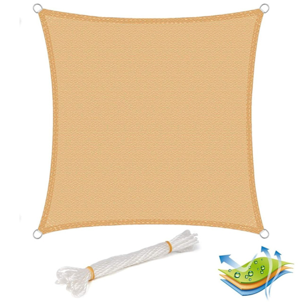 Rootz Premium HDPE Sun Sail - Shade Sail - Privacy Screen - UV-skydd - Rivbeständig - Enkel installation - 4m x 4m
