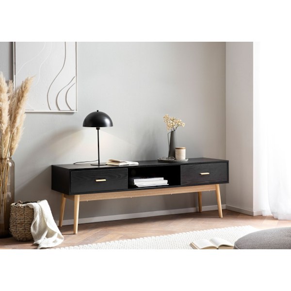 Rootz Lowboard tv-skab - 150 cm tv-stativ - sort og eg tv-konsol - moderne design - rummelig opbevaring - holdbar konstruktion - 150 cm x 50 cm x 40 c