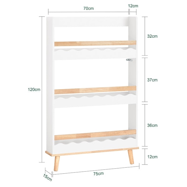 Rootz bokhylla för barn - Organizer för barn - Tidningshållare för barn - MDF & gummiträ - 75 cm x 120 cm x 15 cm