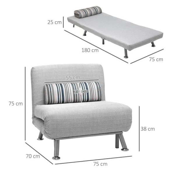 Rootz Justerbar soffa - Hopfällbar säng - Gästsäng - Bäddsoffa - Fällbar madrass - Grå - 75 X 70 X 75 Cm