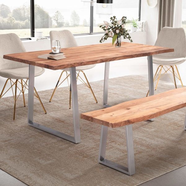 Rootz Solid Acacia Wood Matbord - Köksbord - Rektangulärt bord - Naturligt trä ådring - Handgjorda - Justerbara höjdknoppar - Skyddslack - 160cm x 80c