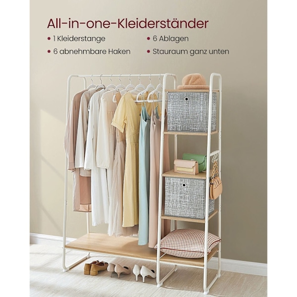 Rootz Oak White Tøjstativ - Garderobeskabe - Spånpladestål - Kraftig - Rummelig - Nem montering - 45cm x 120cm x 160cm