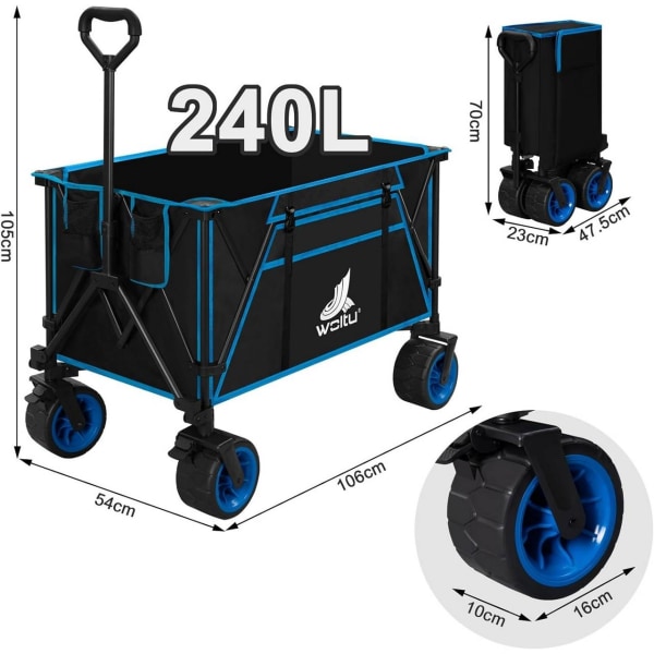 Rootz Ultimate Foldable Handcart - Utility Wagon - Hopfällbar vagn - Hög lastkapacitet - Terränghjul - Hållbar design - 106cm x 105cm x 54cm Utfälld;