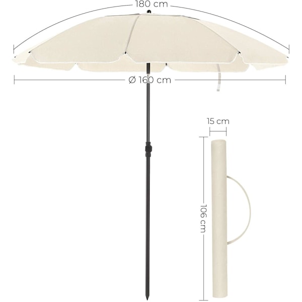 Rootz Parasol - Strandparasol - Vippemekanisme - Ottekantet - Polyester - Bæretaske - Beige - 1,6 m