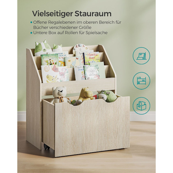 Rootz Legetøjshylde med 3 hylder på hjul - Beige - MDF - Spånplade - 29,5 cm x 62,5 cm x 70 cm - Mobil Organizer - Opbevaringsløsning til børn