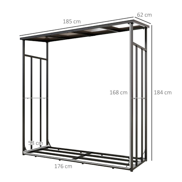 Rootz Vedställ - Vedhållare - Vedförvaring - Stöder 2000 kg - Väderbeständigt lock - 185cm x 62cm x 184cm