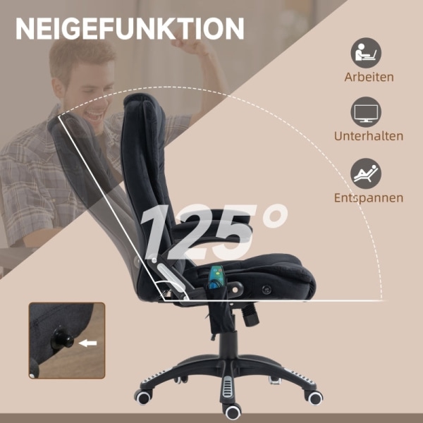 Rootz Vinsetto kontorstol med massage- og varmefunktion - Ergonomisk stol - Højdejusterbar stol - 6 vibrationsmassagepunkter - Nem mobilitet - Justerb