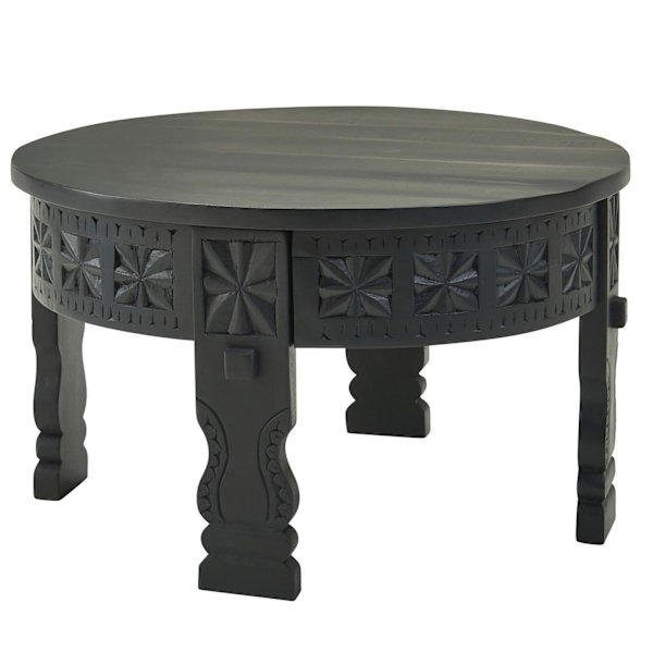 Rootz design sofabord 60x36x60 cm Mango massivt træ sofabord rundt sort - Stuebord træ Saloon bord massivt - Bord stue orientalsk - Sofabord loungebor