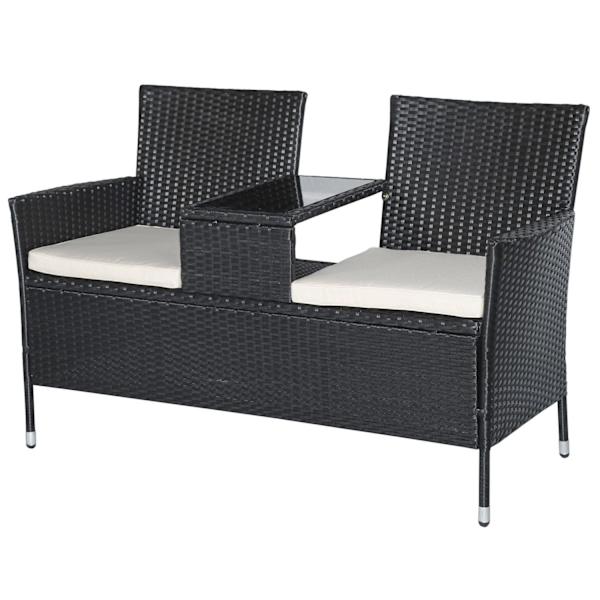 Rootz Polyrattan Lounge Havebænk - Sort, Beige - Polyrattan, Stål, Glas - 52,36 cm x 24,8 cm x 33,07 cm