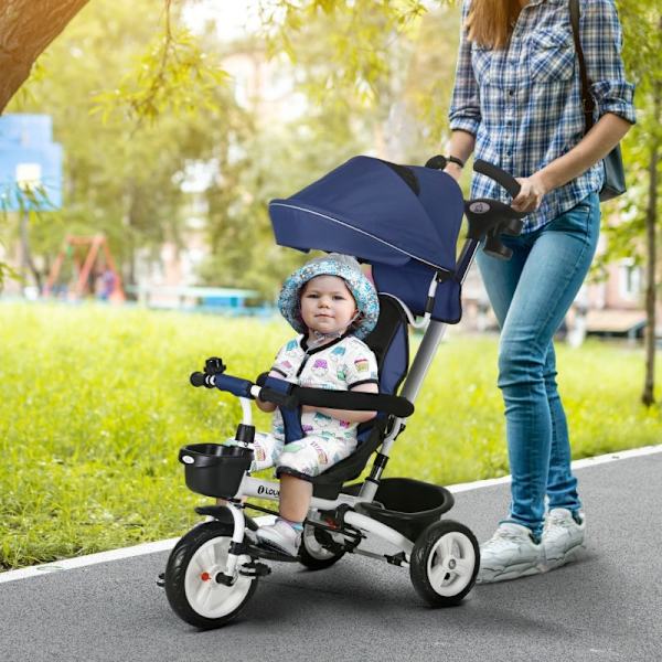 Rootz 6-i-1 trehjuling för barn - Trike för barn - Småbarnscykel - Push Bar - Solskydd - Reflexremsor - 112 cm x 50 cm x 104 cm - Mörkblå