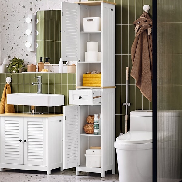 Rootz Tall Badrumskåp - högt förvaringsskåp - MDF -skåp - Luftpermeabel design - 32x170x30cm